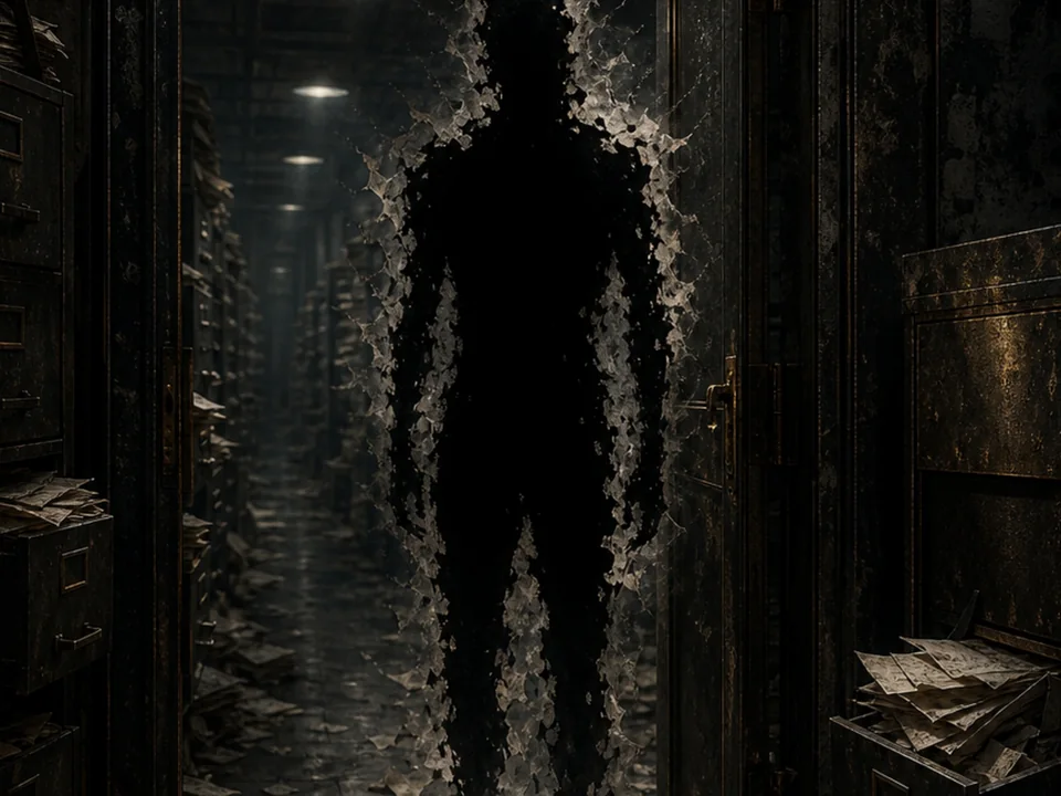 Rulebook illustration of a Billing Wraith forming in a dim archive