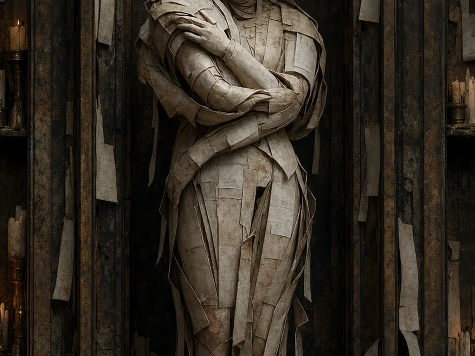Rulebook illustration of a veiled Paper Saint